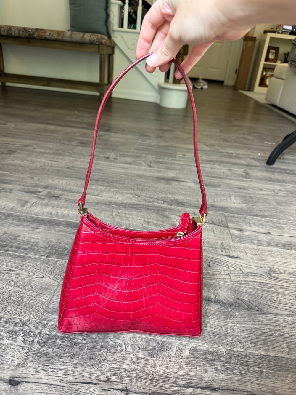 Liz Claiborne Red Croc-Embossed Shoulder Bag